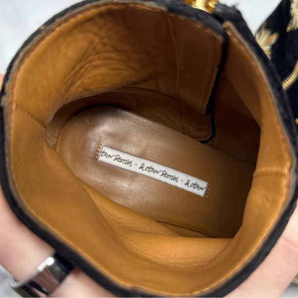 & Other Stories Black Velvet Ankle Boots with Gold Floral Embellishments - Picture 10 of 16